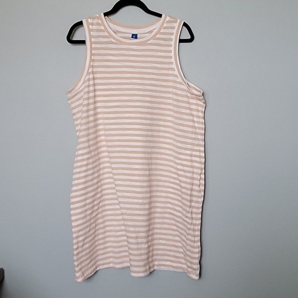 Old Navy XL Sleeveless Aura Tan and White Stripe Cotton Shift dress NWT - Picture 2 of 7